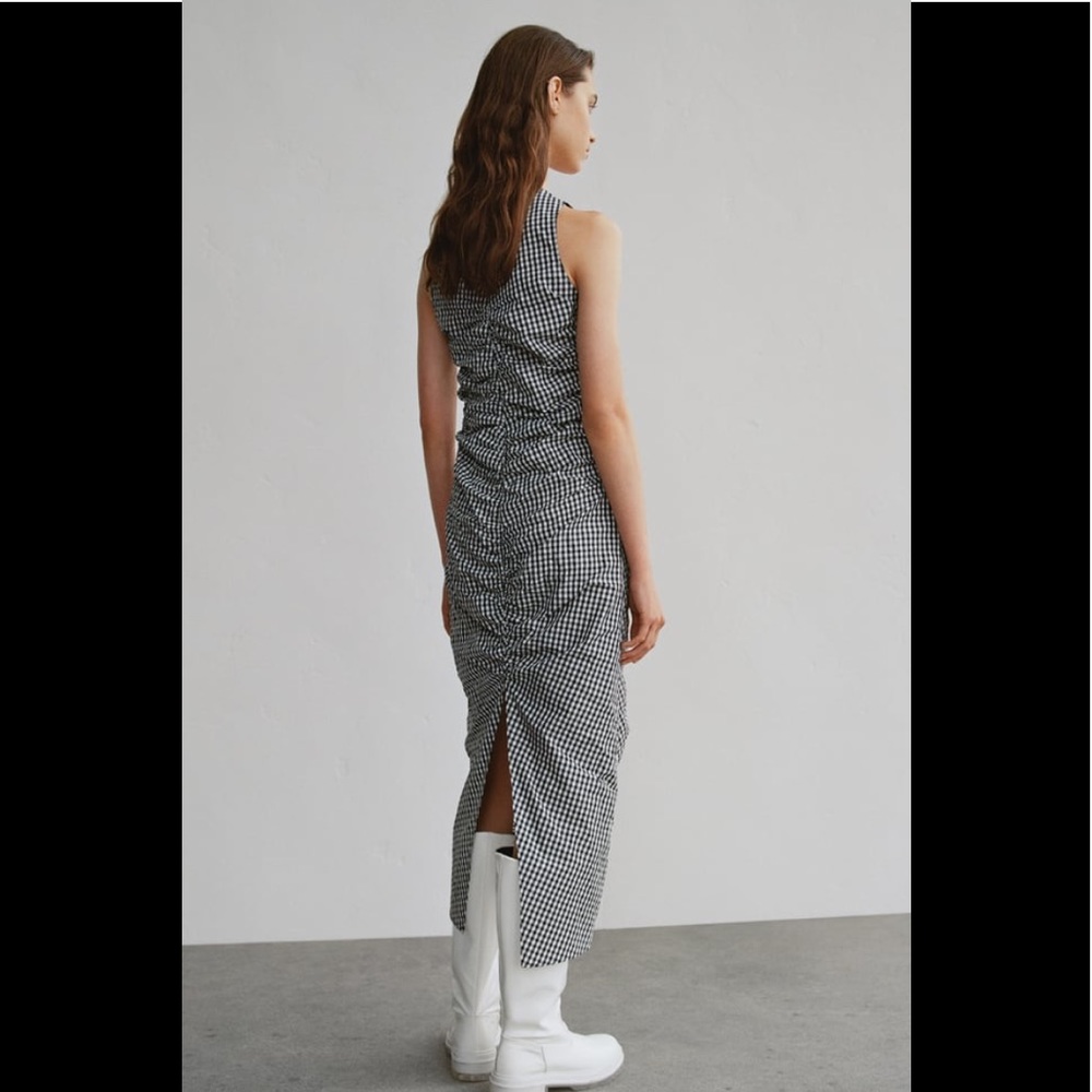 Zara Gngham Midi Dress XS Black White - Picture 7 of 9